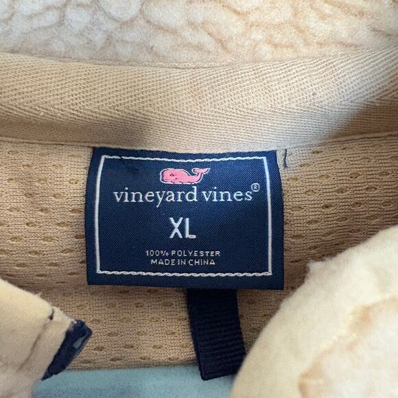 Vineyard Vines Sherpa Fleece Vest Tan Navy XL Cabincore Preppy Cozycore - Picture 6 of 9